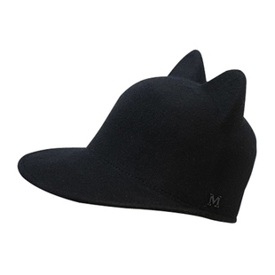 法式萌爆潮M猫耳朵纯色羊毛呢棒球帽马术帽子女冬天鸭舌帽显脸小