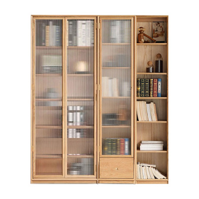 木蜡油全实木组合书柜北欧收纳架橡木背景墙一体整墙书橱书房整面