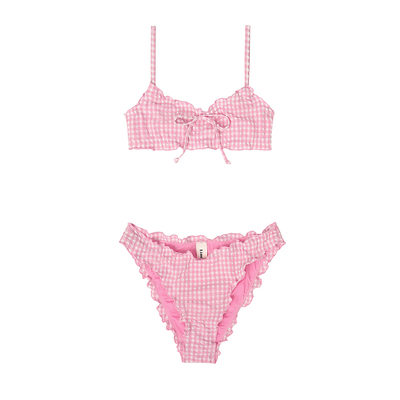 Limone分体泳衣粉色比基尼度假风