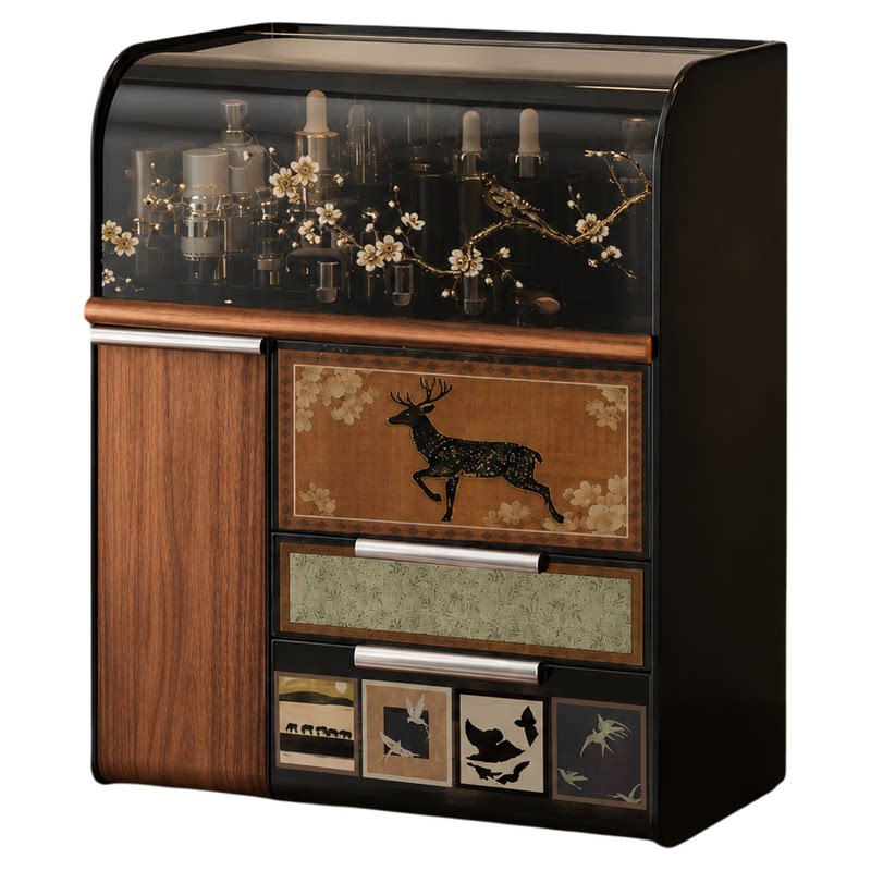 中古风实木多层抽屉桌面收纳盒
