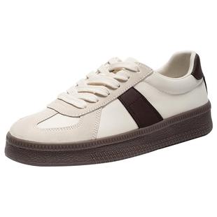 热风女鞋秋季新款女士时尚圆头系带休闲鞋学院风舒适德训鞋