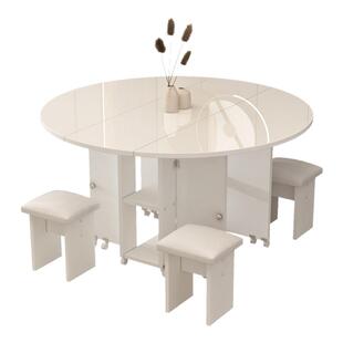 家用折叠餐桌多功能小户型可移动伸缩大圆形吃饭桌子一桌四凳组合