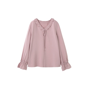 时然大码衬衫胖mm衬衣高级感轻奢减龄洋气新品V领显瘦上衣莱赛尔