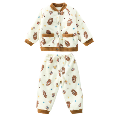 男童三层夹棉睡衣冬季儿童加厚法兰绒保暖家居服套装宝宝超厚衣服