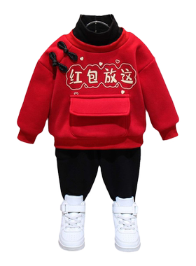 儿童拜年服套装宝宝男童女小孩唐装冬装衣服加绒1一岁半2周岁3到4