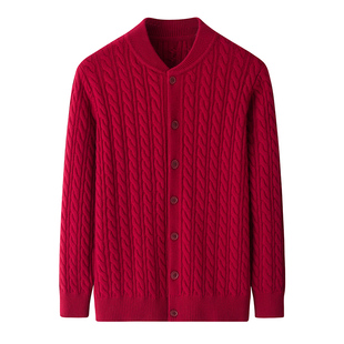 秋冬新款中老年妈妈麻花纯羊毛休闲服立领加厚宽松针织衫毛衣外套