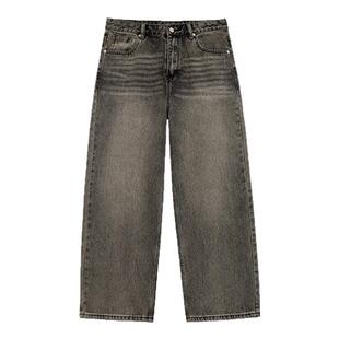 MRA男装 复古水洗丹宁牛仔裤宽松直筒阔腿裤休闲长裤子男士早春