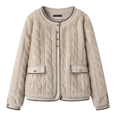 拉夏贝尔/La Chapelle韩版皮毛一体外套女冬季新款小香风毛毛上衣