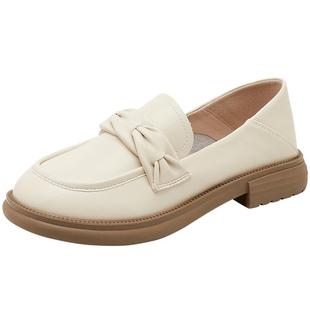 达芙妮真皮乐福鞋女款2025新款简约复古软底一脚蹬英伦风小皮鞋子