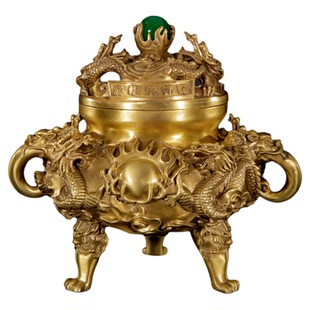 铜檀香炉室内家用熏香炉黄铜卧室九龙香薰炉居室镂空仿古大号摆件