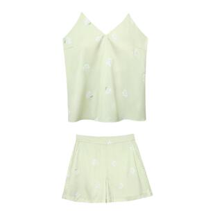 ubras栀子花系列吊带短裤套装家居服带胸垫简洁性感可外穿睡衣