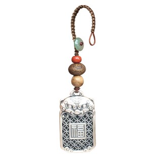 原创手工高档车挂件纯银无事牌汽车钥匙挂件车载挂饰汽车平安挂件