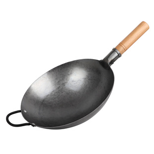 木柄铁锅厨师炒锅老式马勺家用炒菜锅无涂层轻便不粘锅燃气灶专用