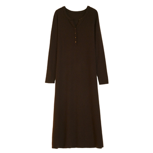 胖mm秋冬显瘦针织连衣裙木子理想大码女装半开襟收腰长袖长裙子