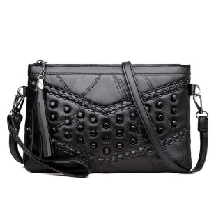 真羊皮女包2026新款时尚百搭拼接羊皮软皮小包包中老年单肩斜挎包