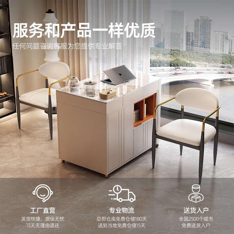 可移动阳台岩板茶桌椅组合家用现代轻奢简约可伸缩小型泡茶台茶车