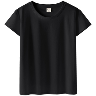 黑色圆领t恤女短袖修身纯色棉质百搭大码女装2026新款夏季上衣女