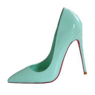 苔原绿色尖头超高跟鞋单细跟 红底鞋少女公主夜店宴会大小码13CM