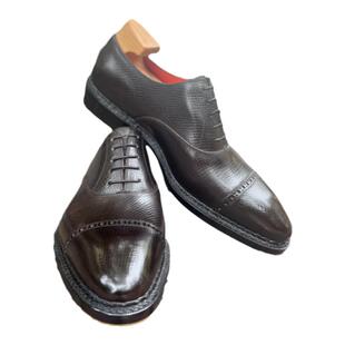 固伦手工挪威缝工艺霍尔纹沉船皮深咖色真皮底三接头牛津鞋