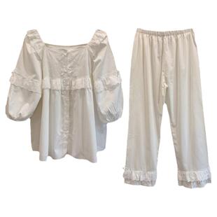 日系甜美睡衣两件套装少女风宫廷春夏睡裙纯棉白色秋冬仙女家居服
