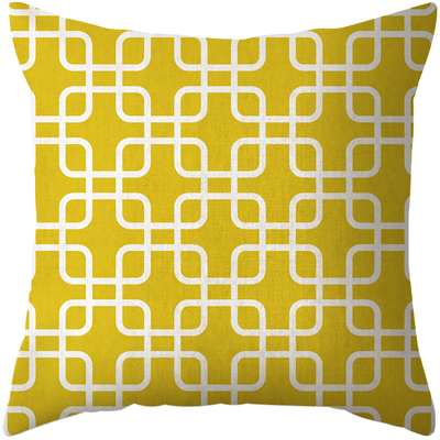 黄色几何典雅花纹棉麻汽车抱枕