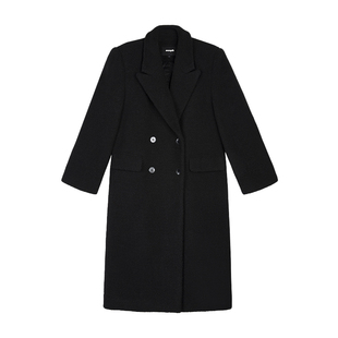 ousph【现货3折】过膝中长款毛呢外套女夹棉加厚冬西装领呢子大衣