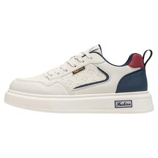 男鞋2026新款春季韩版百搭休闲工作板鞋青少年运动皮面厚底小白鞋