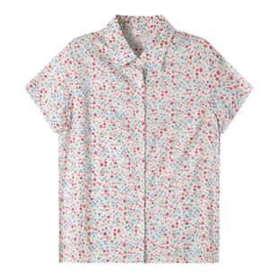 富木纯棉短袖衬衫女夏季碎花小清新衬衣夏装小翻领上衣WZ1202-6N