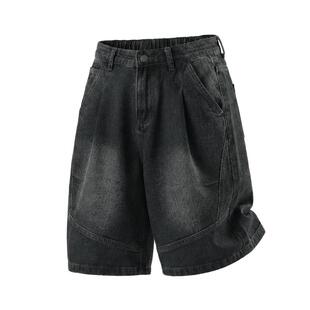 男士夏季黑色裤子美式高街复古牛仔短裤男款2026新款清凉休闲裤男