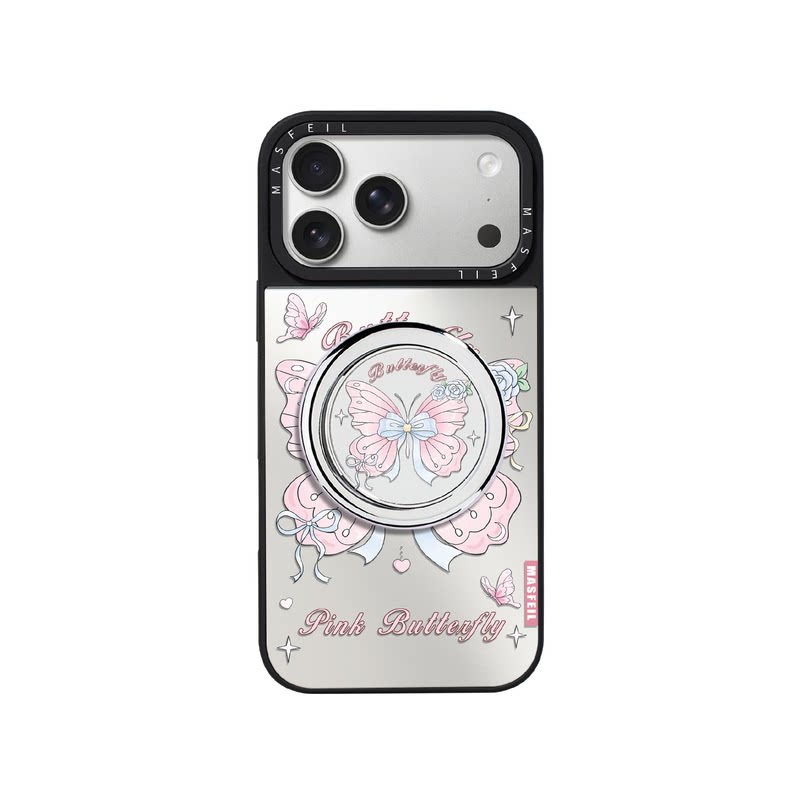MASFEIL× 结上彩蝶适用iPhone17Promax手机壳新款ip15磁吸带支架苹果16Pro套Jo5镜面ins高级感女13pm全包14