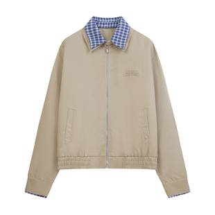 BIPOLAR假两件格纹可拆卸领子短外套休闲巴恩风简约百搭上衣外套