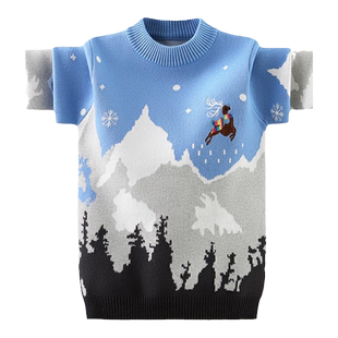 2025新款男童毛衣儿童韩版中大童男孩秋冬加绒加厚宝宝针织衫洋气