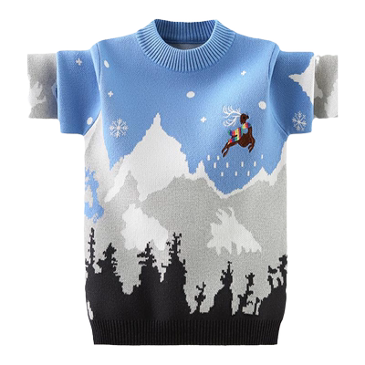 冬季男童纯棉不起球加绒加厚毛衣