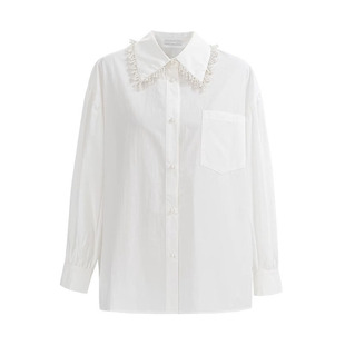 2025春季新款衬衣钉珠白色衬衫女高级感轻奢法式叠穿打底衫上衣潮