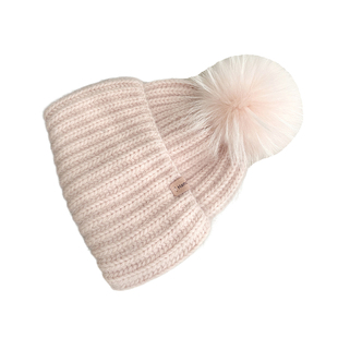 花少同款羊毛针织女秋冬时尚皮草帽子貉子毛大球护耳保暖毛线帽