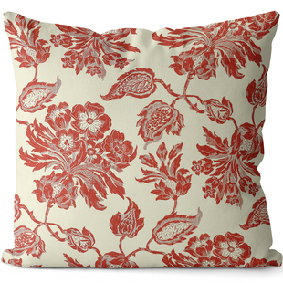花卉图案红色喜庆氛围装饰棉麻双面抱枕靠垫床头沙发装饰枕套腰垫