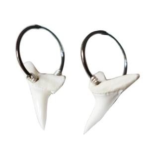天然鲨鱼牙耳圈耳环小众简约百搭高级黑白耳饰灵气能量礼物耳坠