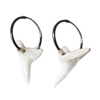 灵气能量耳饰鲨鱼牙纯银耳圈