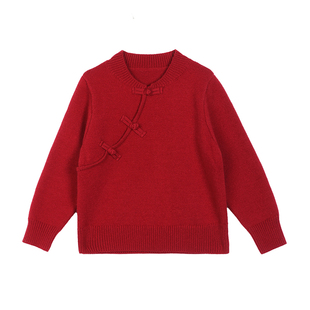 小O宝童装 宝宝新中式毛衣女2026新款女童红色针织衫新年过年服
