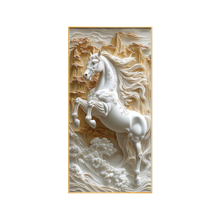 骏马图走廊尽头挂画现代简约马到成功入户玄关装饰画立体浮雕壁画