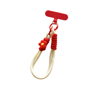 ins红色清新花朵挂件手机挂绳编织腕带手提短绳带夹片ccd钥匙扣女