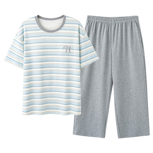 芬腾可安纯棉短袖七分裤睡衣女生带胸垫夏季2026新款可外穿家居服