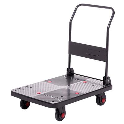 黑色易存钢板折叠手推车静音折叠
