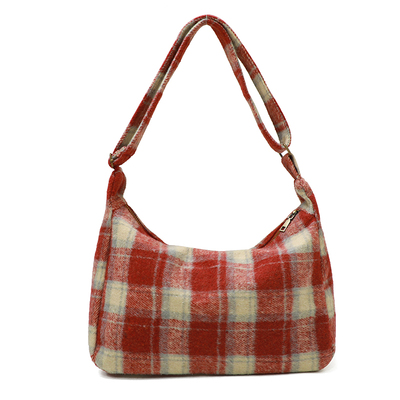 秋冬毛呢格子包单肩斜跨枕头包