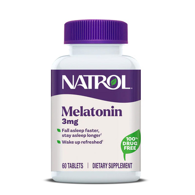 Natrol美国褪黑素3mg维生素B6安神舒压退黑素睡眠片120片官方正品