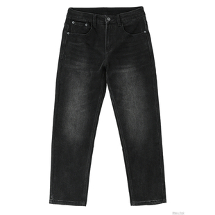 黑灰色牛仔裤2026新款男士窄版直筒裤复古修身潮牌高端休闲长裤子