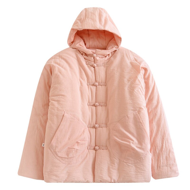 冬季新中式加厚磨毛连帽女棉服