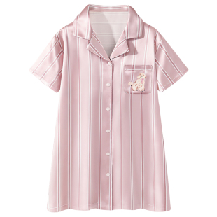 美美哒～睡裙女士夏季高级感冰丝缎面衬衫裙夏天女款家居服可外穿