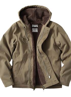 冬季美式连帽工装棉服海军N1甲板服加绒加厚棉衣男羊羔绒外套棉袄