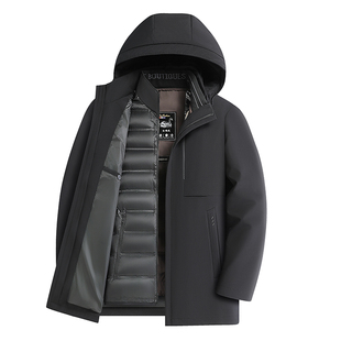 啄木鸟中长款鹅绒羽绒服男款加厚本命年红色马年三合一爸爸装外套